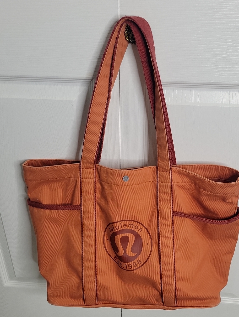 Lululemon Athletica Orange Daily Multi-Pocket Canvas Tote with Burgundy Trim - Picture 6 of 6